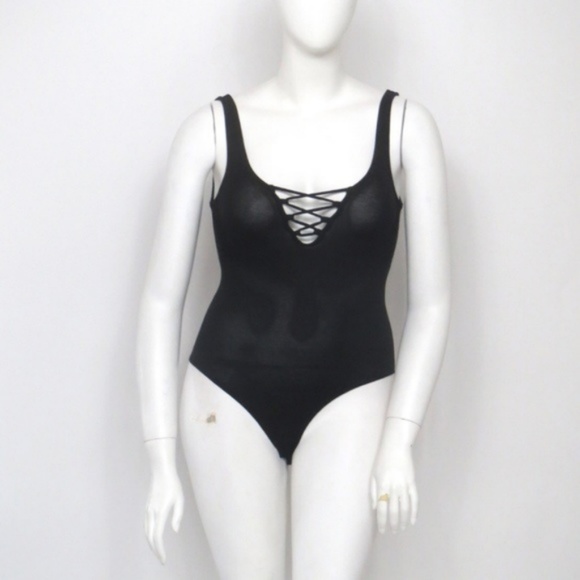 H&M CRISS CROSS FRONT BLACK BODYSUIT SMALL - Picture 2 of 6
